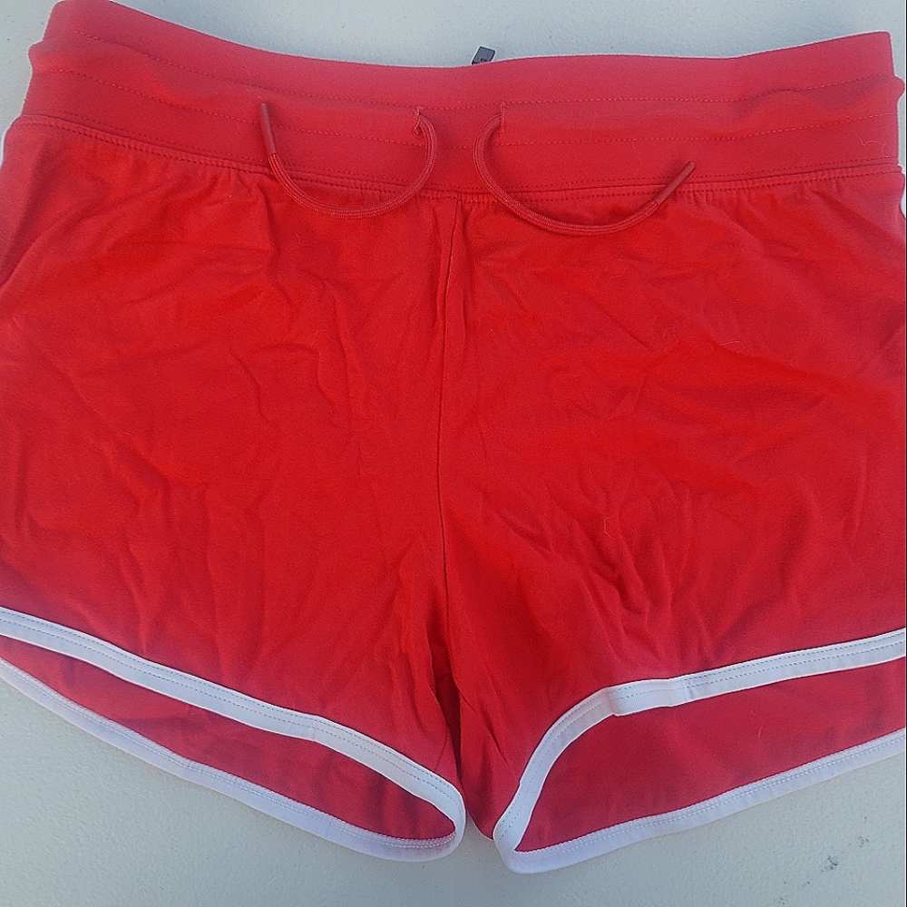 Alphalete short shorts white stripe
